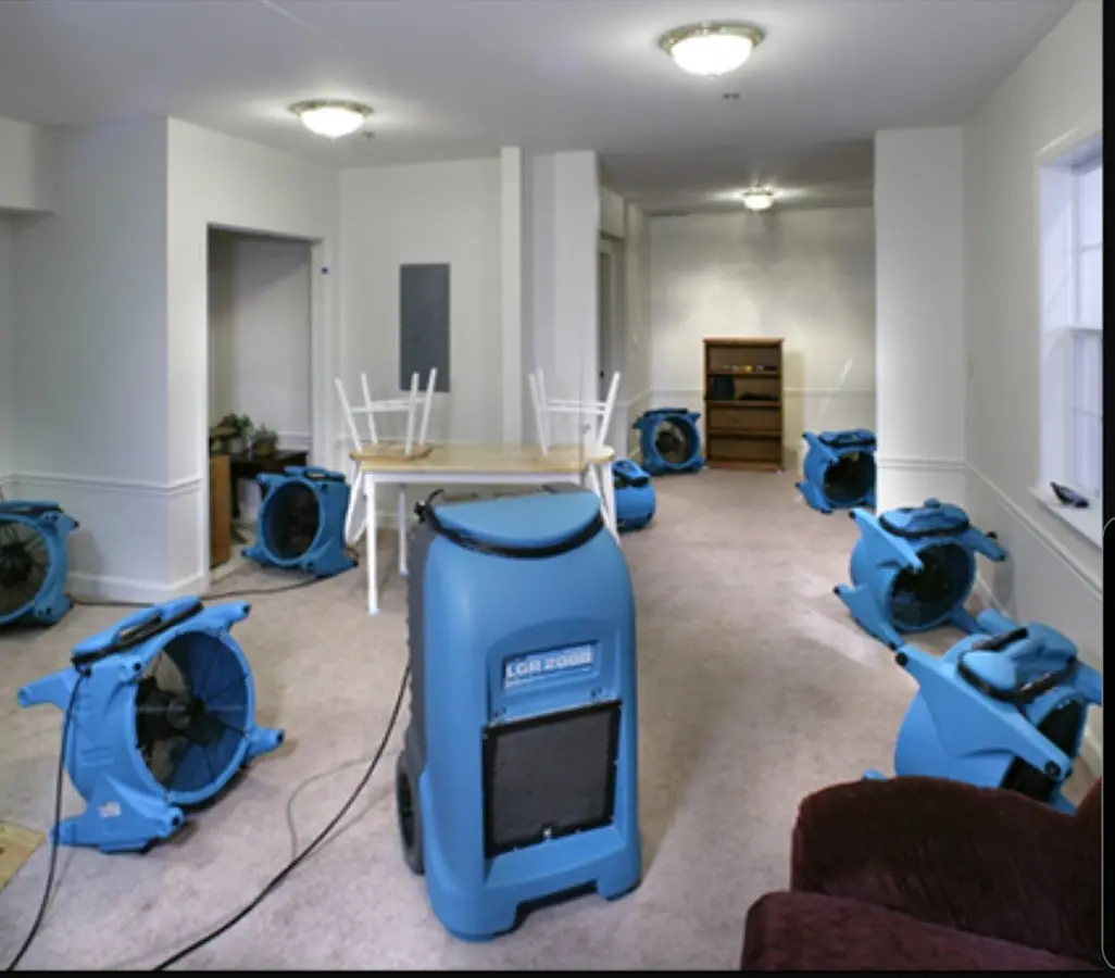 Air movers and dehumidifier setup for Water Extraction & Removal in Burlington